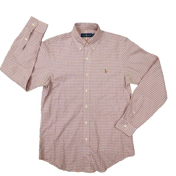 Ralph Lauren Men's Orange Blue Check Long Sleeve Button Up Shirt size‎ Small - Picture 1 of 8